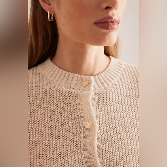 NWOT Anthropologie Maeve Short-Sleeve Button-Front Cardigan Ivory White - Picture 6 of 16